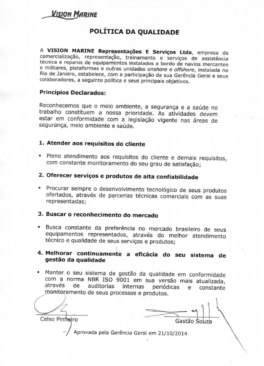 Prévia do documento Política da Qualidade assinado por Celso Pinheiro e Gastão Souza